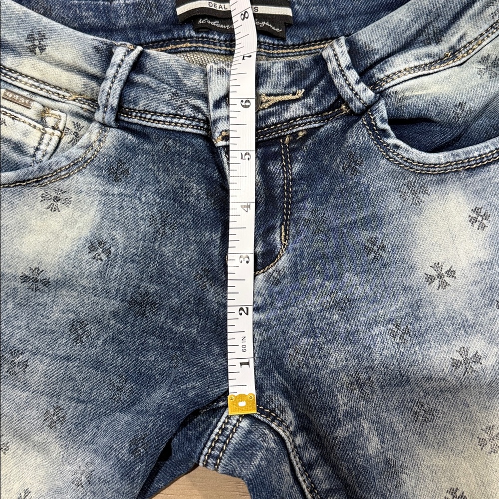 Deal Jeans Acid Wash Low Rise Skinny Jeans Size M 26 Floral Print Moto Style - Picture 12 of 12